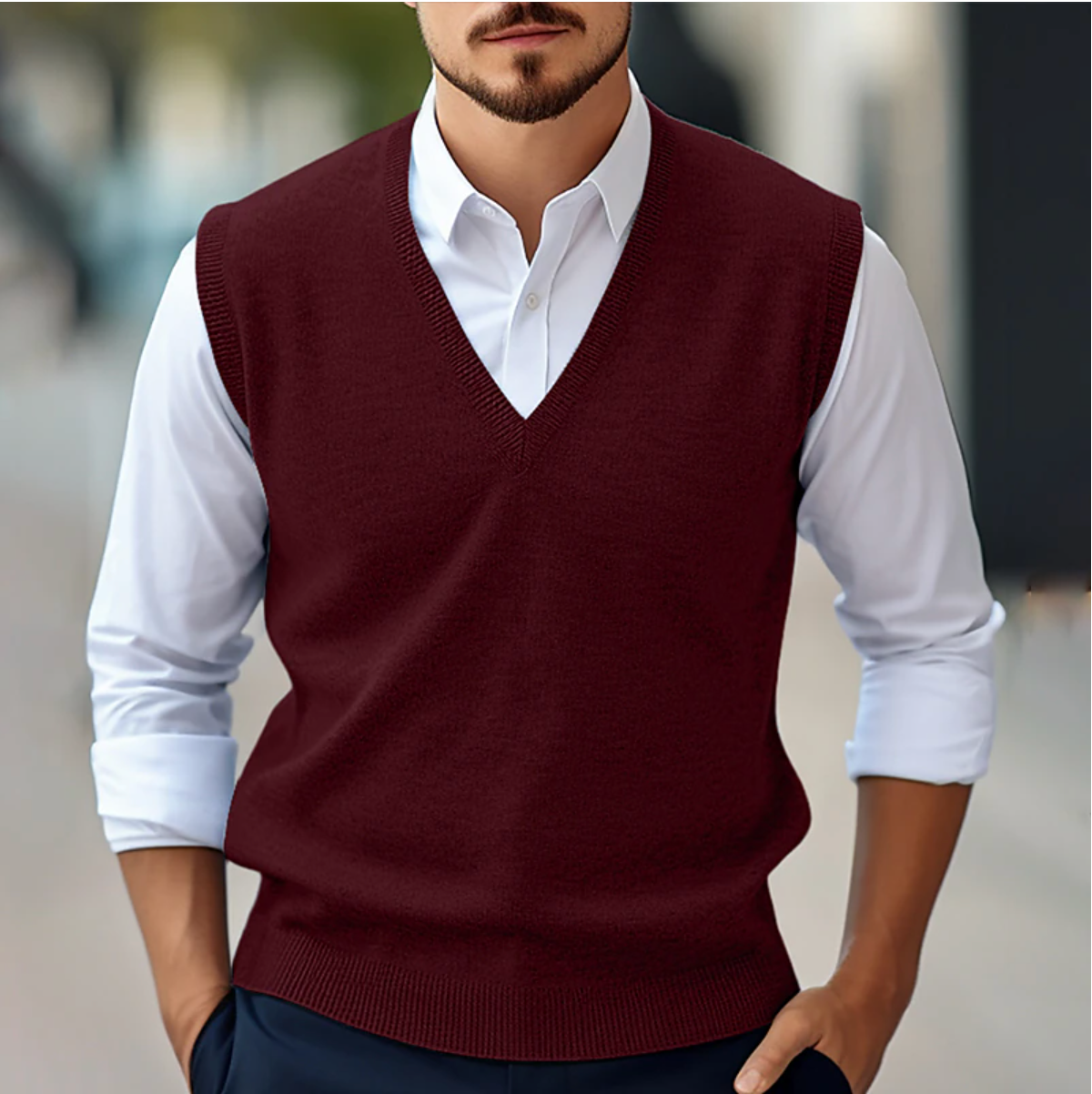 Men's Classic V Neck Sweater Vest for Smart Casual Style | R&B