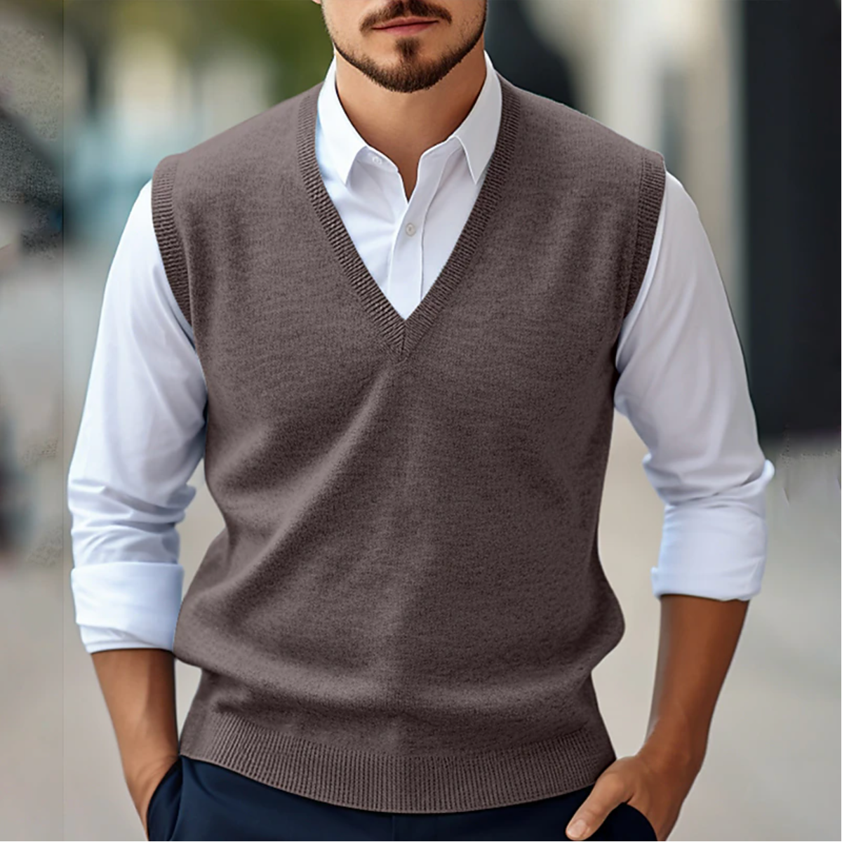Men's Classic V Neck Sweater Vest for Smart Casual Style | R&B