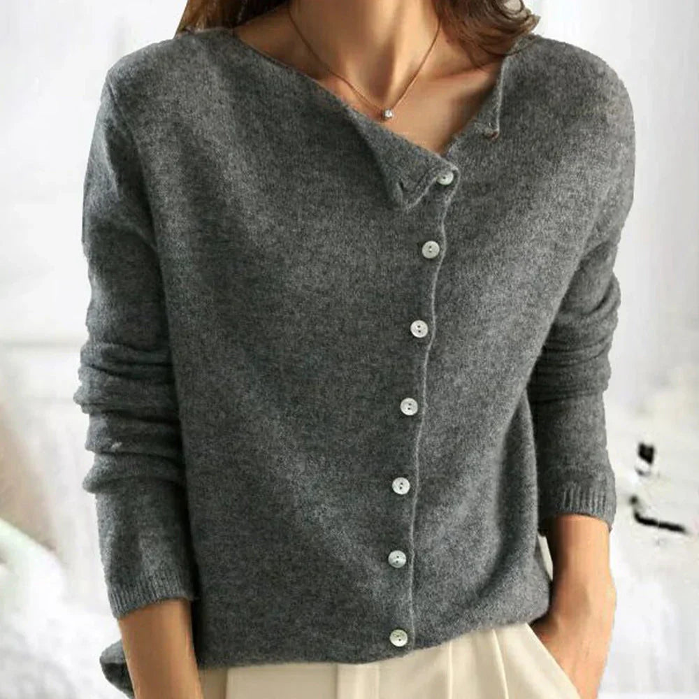 Women's Button-Up Sweater with V-Neck and Soft Texture - Image 1