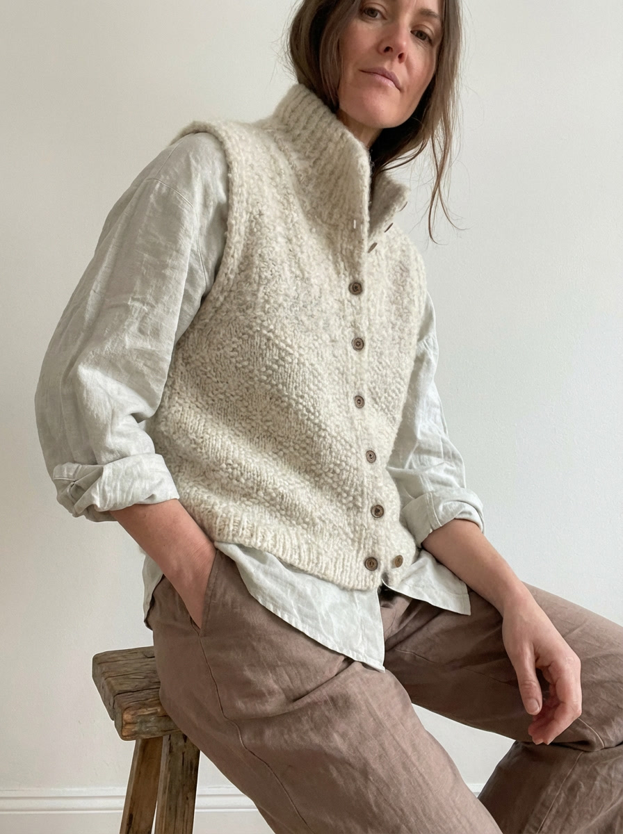 Women's Vest with High Neck and Button Closure - Image 2