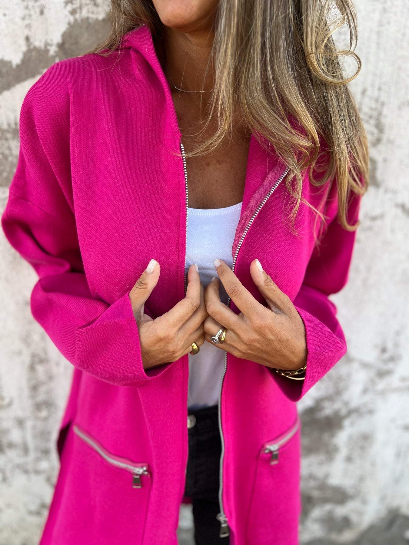Hooded Jacket Women's Longline Cut with Zipper Pockets - Image 9