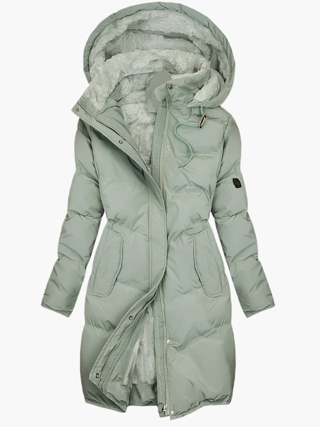 Puffer Jacket Women's Longline with Hood and Warm Lining - Image 1