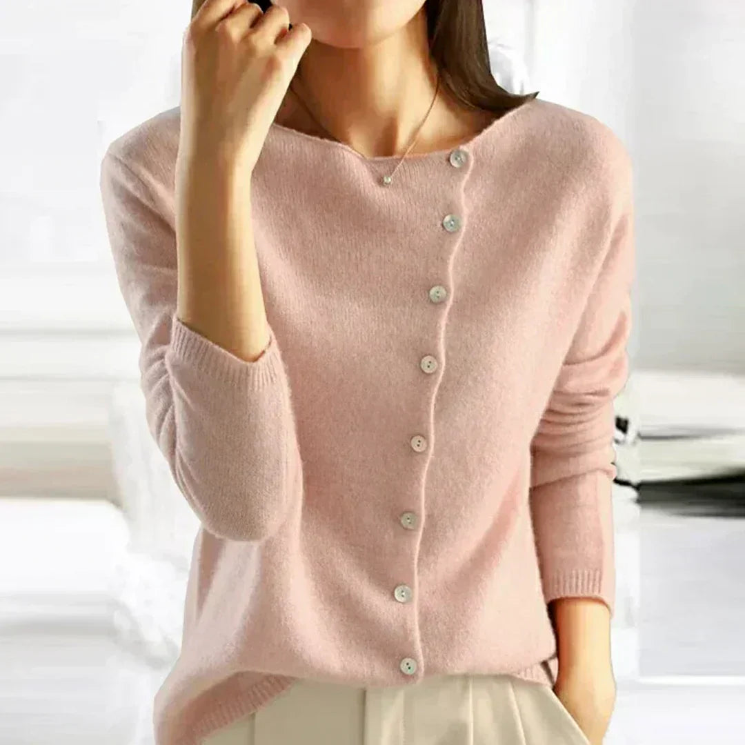 Women's Button-Up Sweater with V-Neck and Soft Texture - Image 2