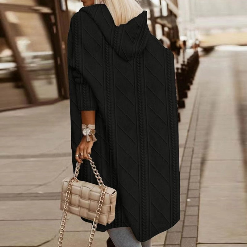 Longline Jacket Women's Hooded Quilted Design with Pockets - Image 5